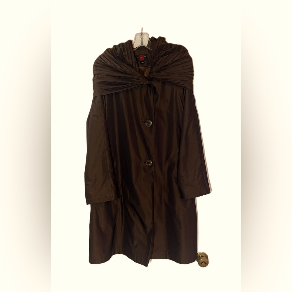 Gallery Convertible Shawl Collar Hooded Raincoat Women’s Brown A-Line Trench S - Picture 2 of 15